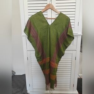 Green and Brown Poncho with Fringe